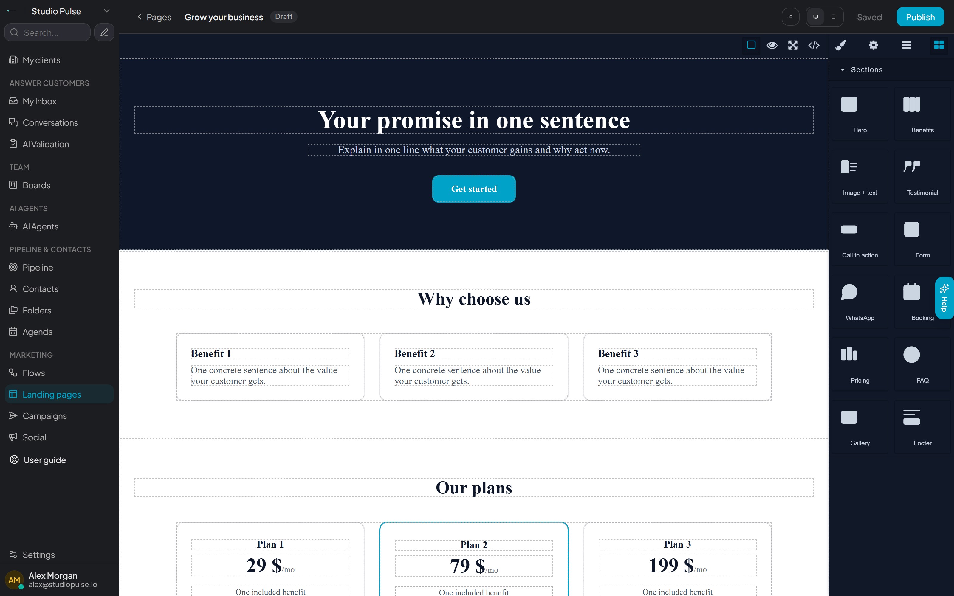 The Madyis Hub landing page editor